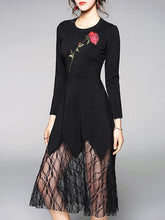 Asymmetric Rose Embroidered Midi Dress